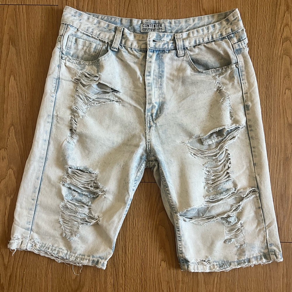 MENS CONTENDER DISTRESSED RIPPED DENIM JEAN SHORTS